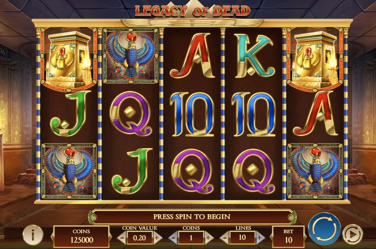 Base game na nagpapakita ng Egyptian symbols sa 5x3 grid sa Legacy of Dead
